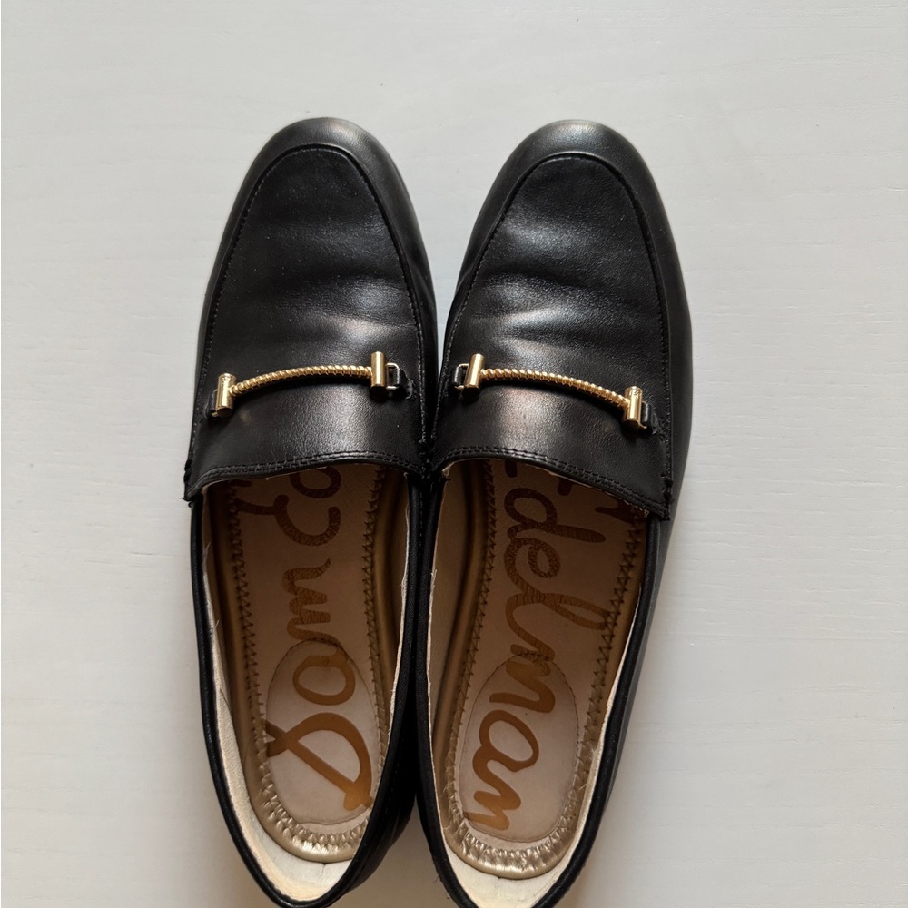 Sam Edelman Black Leather Loafers with Gold Accent